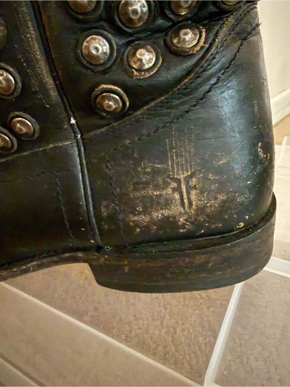 Frye Black Studded Distressed Leather Western Booties - Picture 4 of 9
